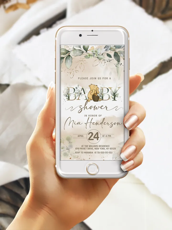 Classic Winnie Pooh Baby Shower Invitation; Neutral Baby Shower Template; Wizard Baby Shower Invite; Honey Bear Invite; Winnie Pooh wp4