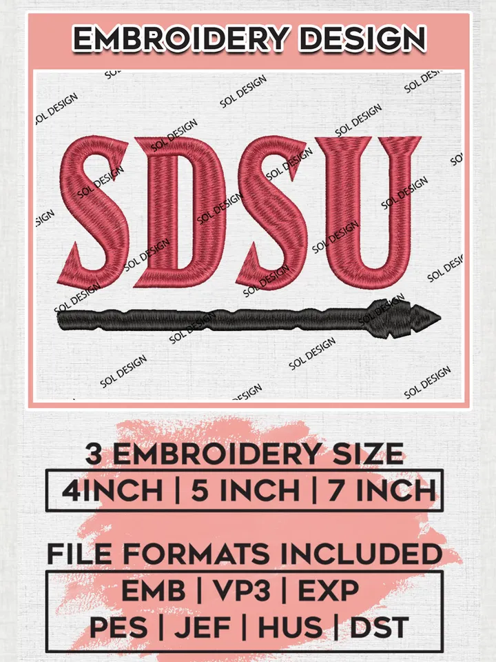 NCAA SDSU Aztecs Team Logo Embroidery Design Files, NCAA San Diego State Aztecs Machine Embroidery, NCAA Teams, 3 sizes, NCAA Machine embroidery designs, Digital Download
