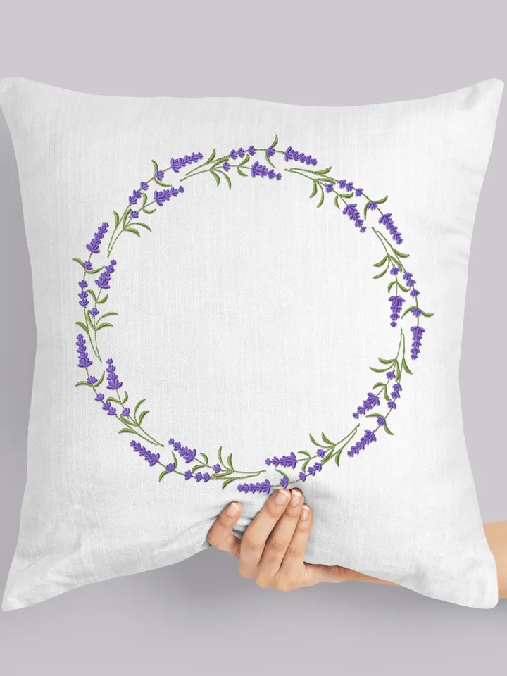 Lavender embroidery design Machine embroidery Lavender wreath 4 sizes and border embroidery 3 sizes, Flower embroidery files download #R51