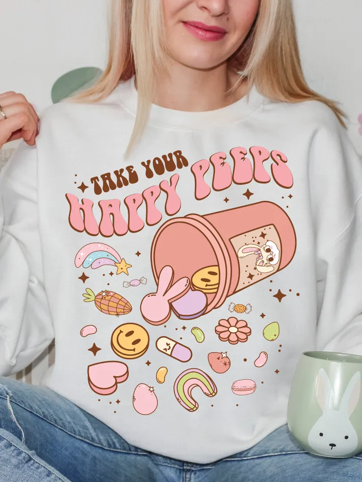Take Your Happy Pills png, Easter PNG, Easter Day Sublimation Digital Design Download- Peeps png, Trendy Funny Easter, Groovy Bunny png