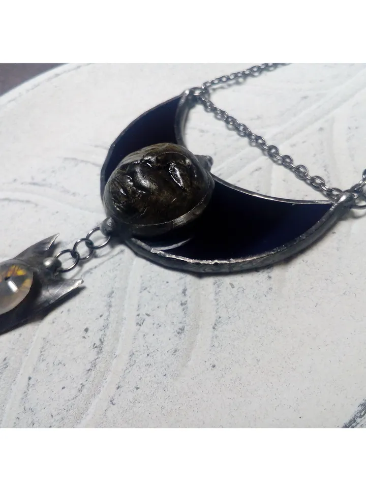 Moon crescent necklace, blood moon necklace, Moon Goddess, black Lilith, Halloween moon, witchy aesthetic, witch bat