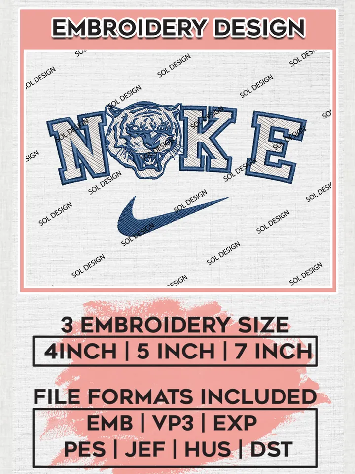 Nike Jackson State Tigers Machine Embroidery Design, NCAA Jackson State Embroidery Design files, NCAA Embroidery Designs, NCAA Machine Embroidery Designs, Digital Download