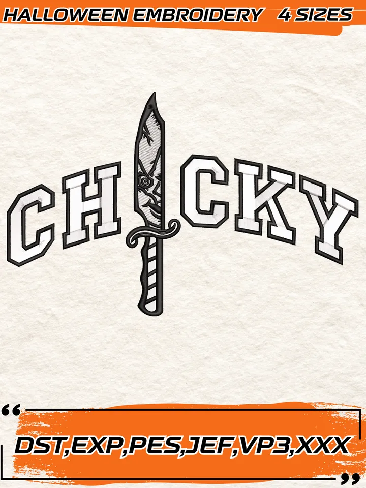 Chucky Knife Halloween Embroidery Design,Halloween Cartoon Embroidery Design,4 Sizes, Digital Download