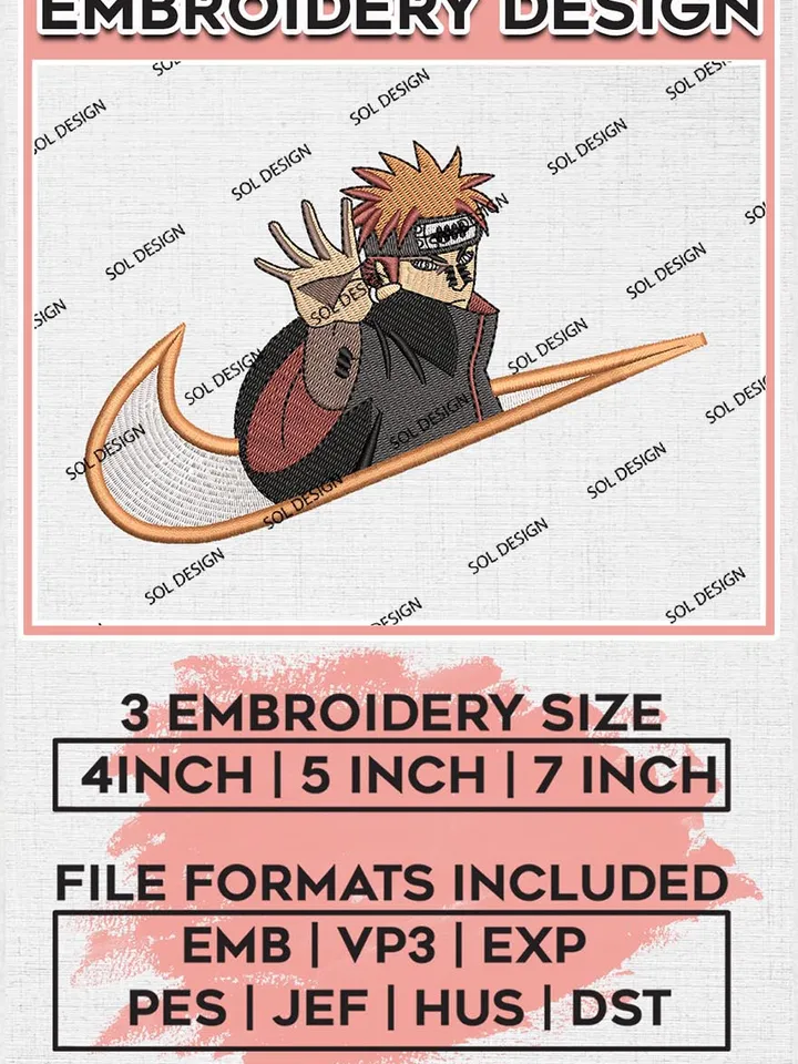 Pain naruto nike embroidery design, naruto anime embroidery, anime embroidery, embroidery file, Digital download EMB_ANIME_172