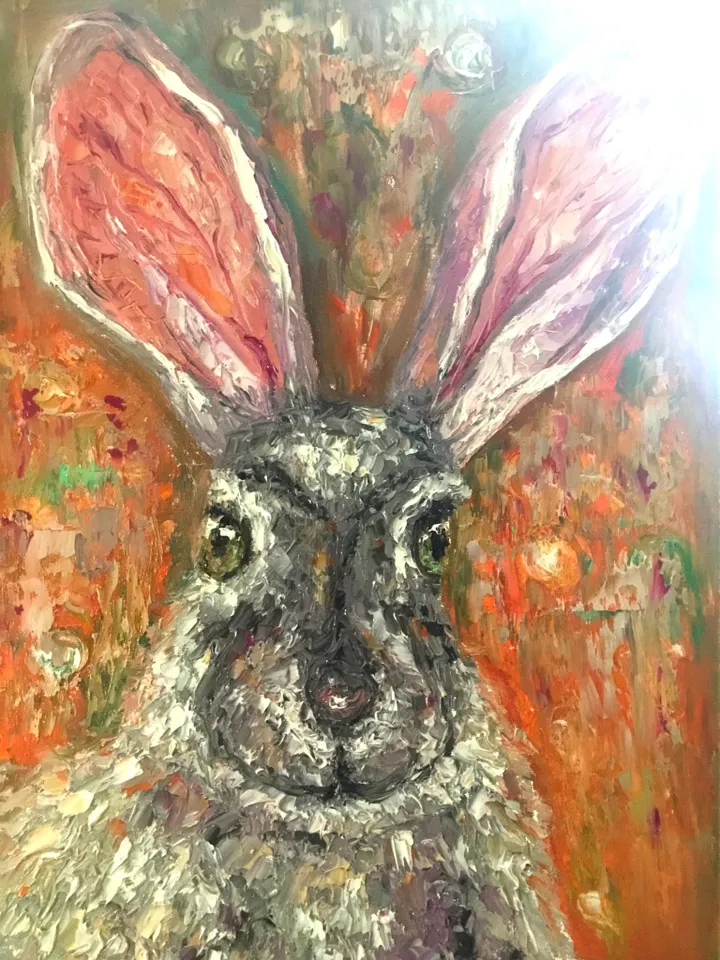 Hare painting,3 d canvas art,original oil painting,home decoration,kids room wall art,no frame needed.