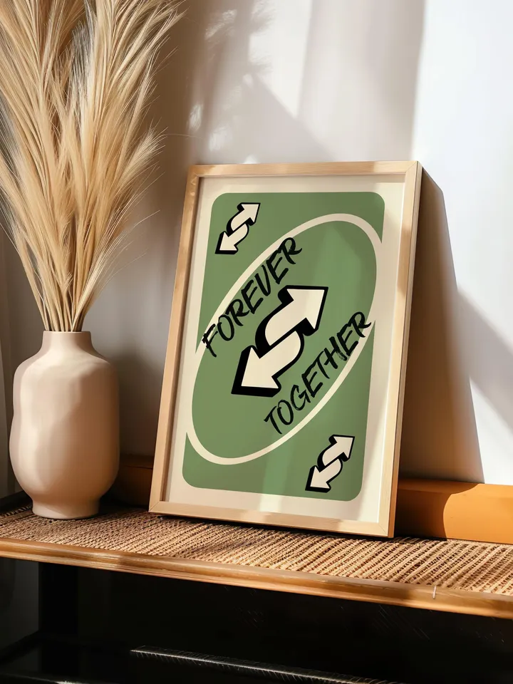 Forever Together play Reverse Card Wall Art Funny Meme Poster Digital Download Green Black Typography Pop Culture Print Game Room Meme Decor