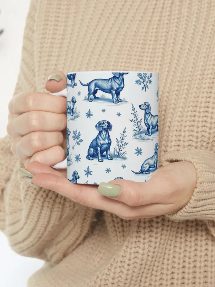 Blue Dachshund Ceramic Mug - Dog Lover Gift, Pet Owner Coffee Cup, Dachshund Decor, Animal Lover's Mug, Personalized Dog Mug, Cute Dog Cup