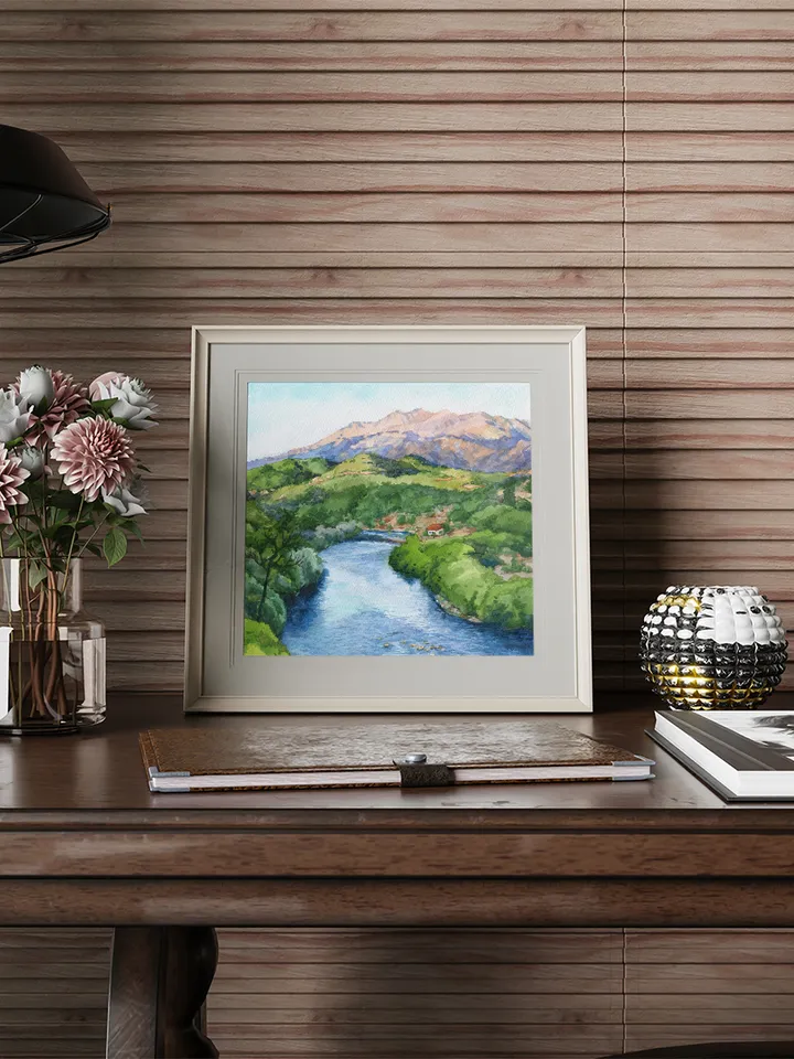 River in the mountains Watercolor painting for printing Digital file Large poster