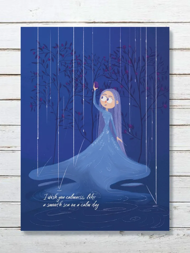 Digital card with wishes, Illustrated postcards, Digital art, wish mental health, digital postcards forest fairy blueberry