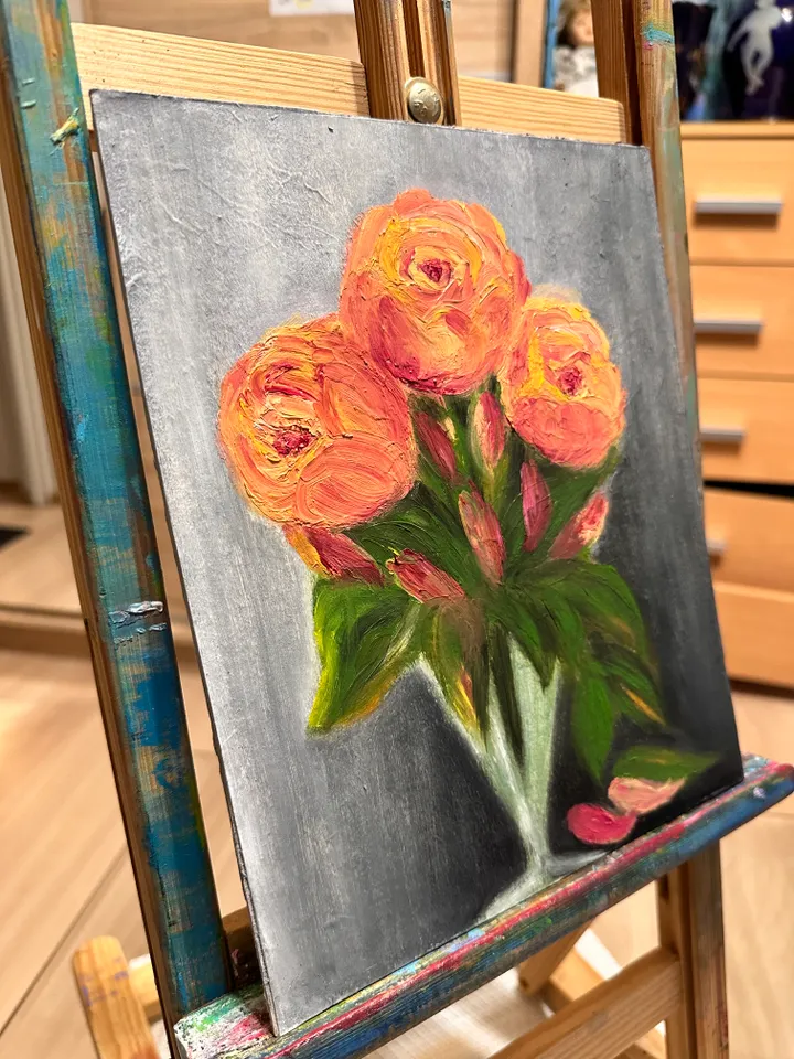 Oil Painting Bouquet of Roses in a Glass Vase Roses Flowers Still Life Nature