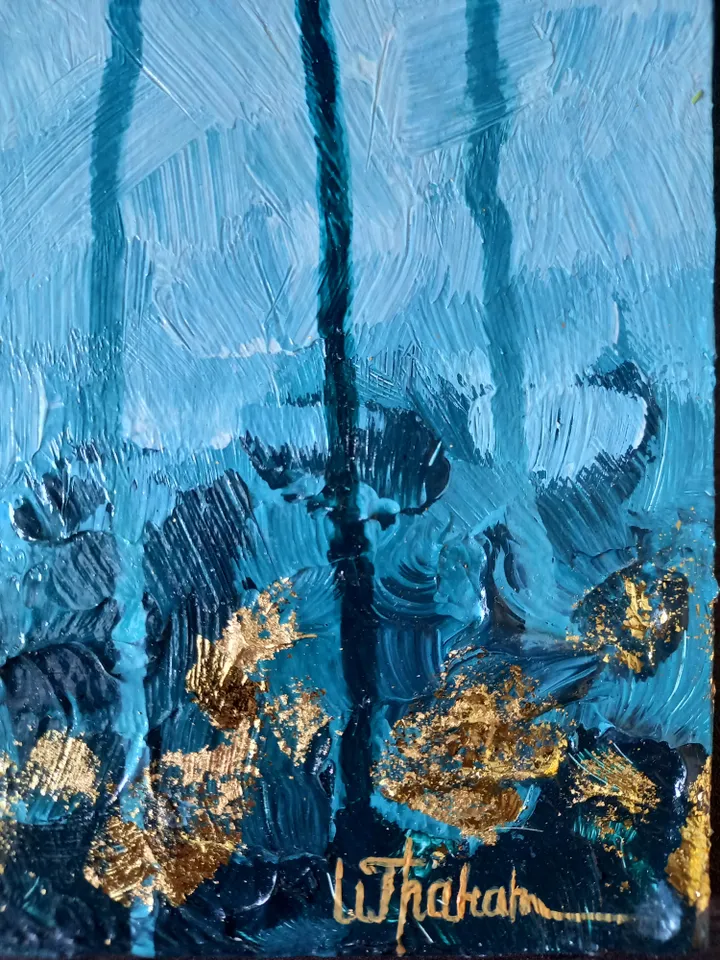 3D Abstract Forest Painting Acrylic on MDF Art Board - 40x30 cm | Handmade Artwork | Golden trees wall art