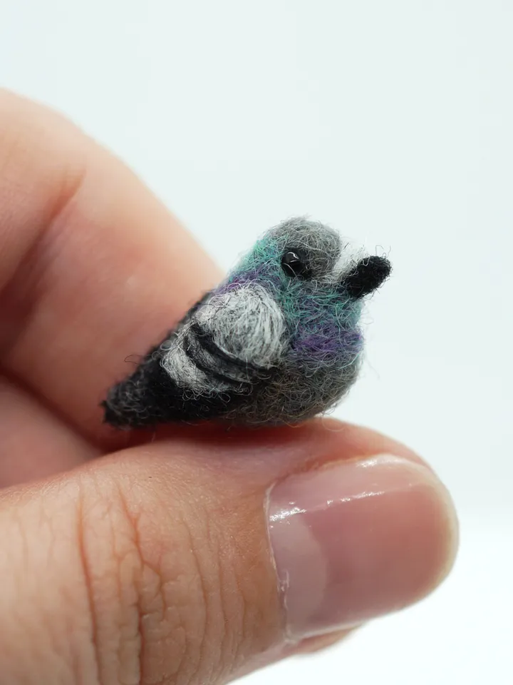 Tiny needle felted pigeon, miniature bird, common pigeon, made to order