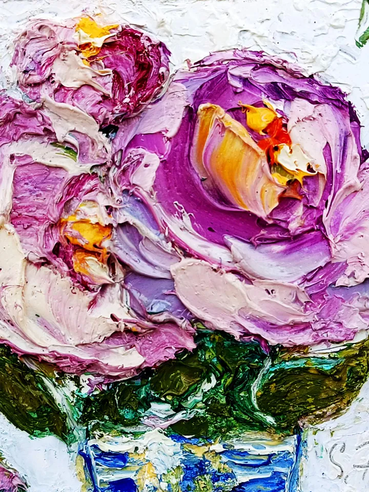 Peonies Painting Cornflower Original Art Impasto Oil Painting 4x4 Impasto Peonies Wall Art Floral Meadow Painting Field