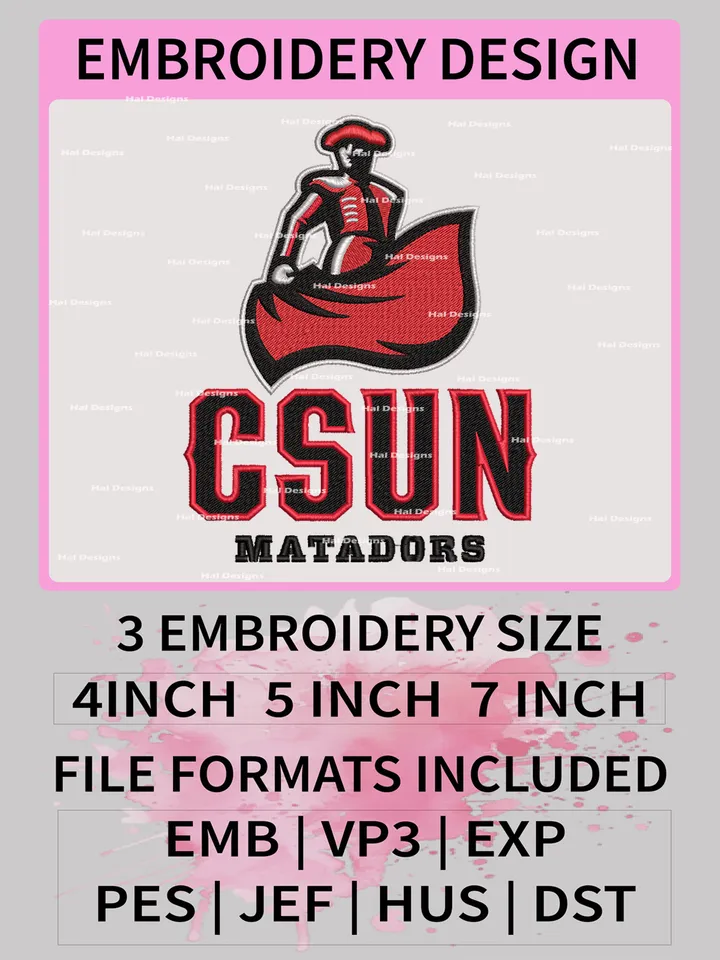 NCAA Cal State Northridge Matadors Embroidery File, 3 Sizes, 6 Formats, NCAA Machine Embroidery Design, NCAA Logo, NCAA Teams
