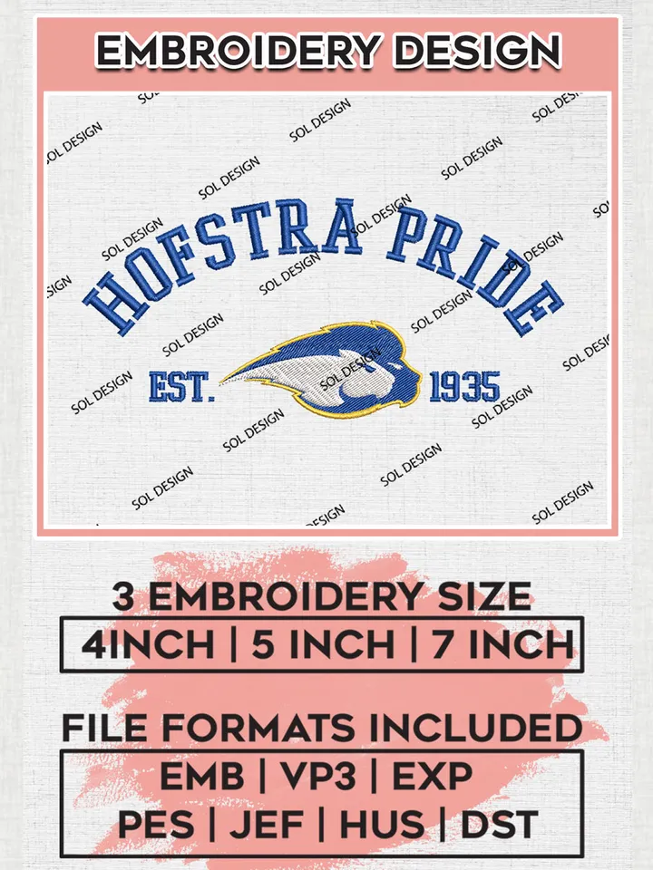 Hofstra Pride Est 1935 Logo Embroidery Designs, NCAA Hofstra Pride Team Embroidery, NCAA Team Logo, 3 sizes, Machine embroidery Files, Digital Download