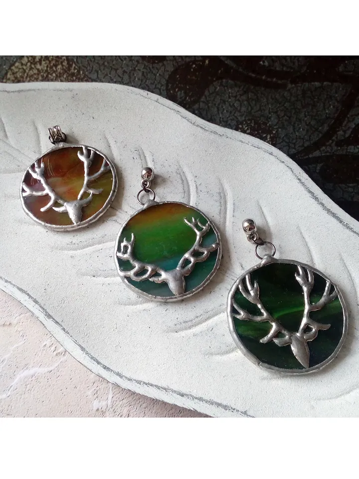 Deer antler jewelry, Deer head necklace, Noel, Yule jewelry. Christmas deer, stag head pendant