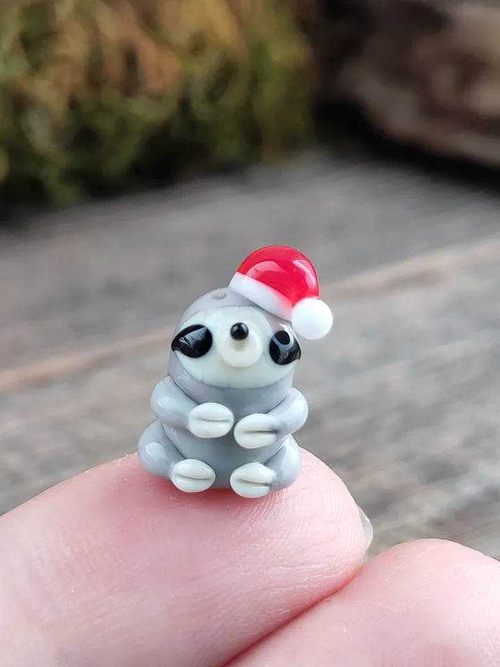 SLOTH GIFTS Sloth figurine Sloth ornament Christmas sloth Santa hat miniature sloth Baby sloth Glass sloth tiny glass animals Glass figurine