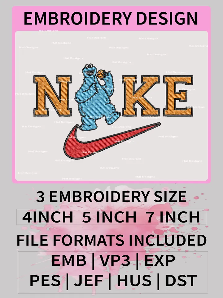 Nike Cookie Monster Embroidery Designs, Monster Machine Embroidery Design, Nike Embroidery Design, Embroidery Machin