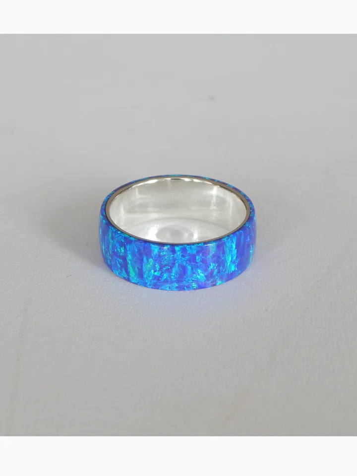 Silver band ring. Silver ring with synthetic opal.