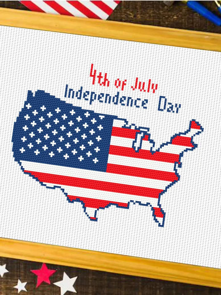 USA map cross stitch pattern PDF download Patriotic cross stitch chart, American flag embroidery, Independence Day july 4 cross stitch #T14