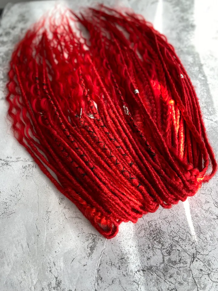 Red synthetic curly Double Ended Dreadlocks, Ready to ship