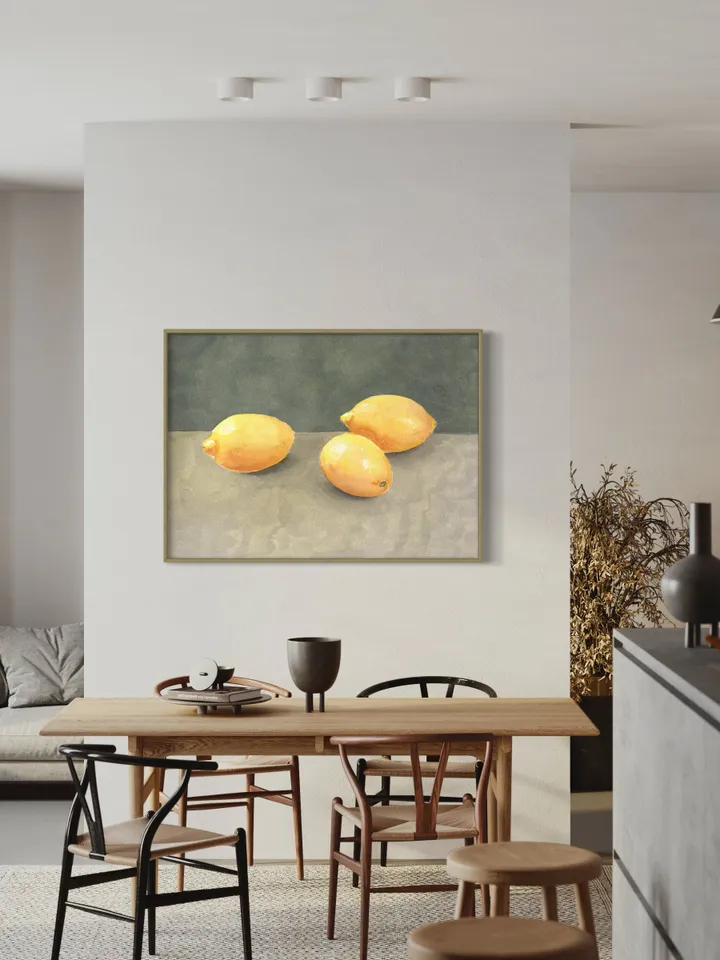 Lemons Still Life, Modern Citrus Art Print, Kitchen Decor, Lemon Wall Art, Minimalist Lemon Art, Lemon Wall Art, Abstract Art Print