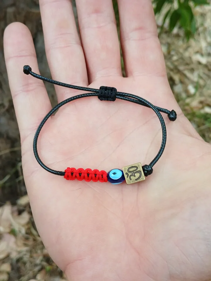 Symbol And Evil Eye Bead Men's Bracelet Adjustable Water Resistant