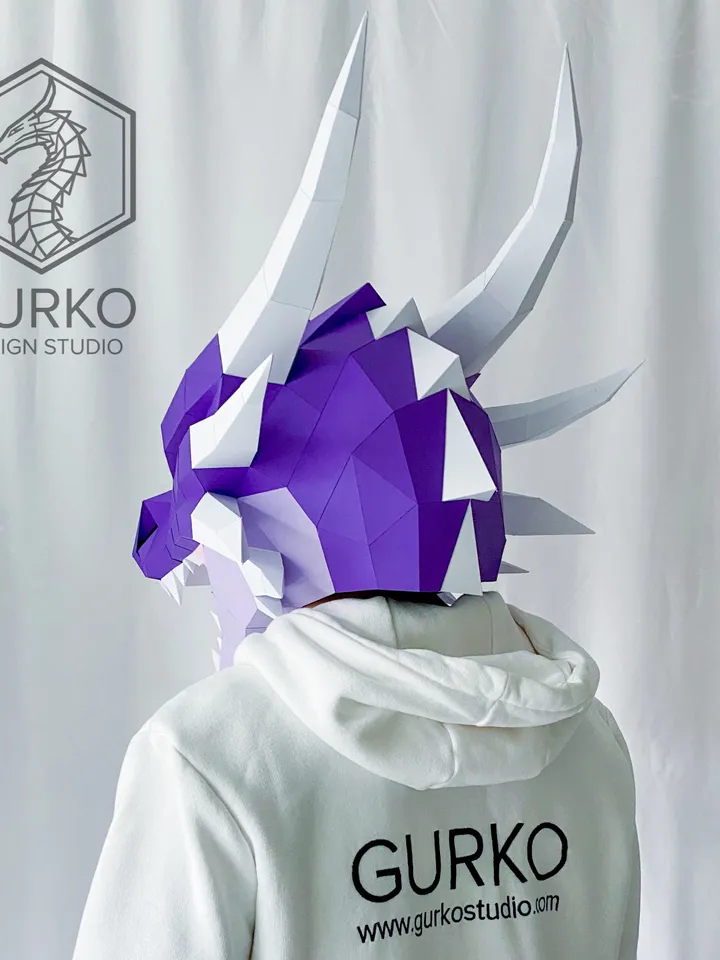 Dragon Mask Papercraft, Digital Template, PDF Download, Gurko, 3D Low Poly Animal Mask, DIY Origami, Pepakura, Paper Mask, DIY Costume
