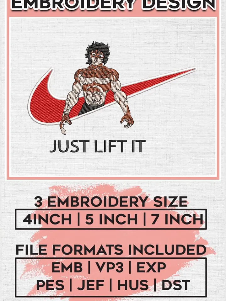 Nike Grappler Baki Embroidery Files, Baki Character Embroidery Designs, Anime Inspired Embroidery Design, Digital Download EMB_ANIME_200