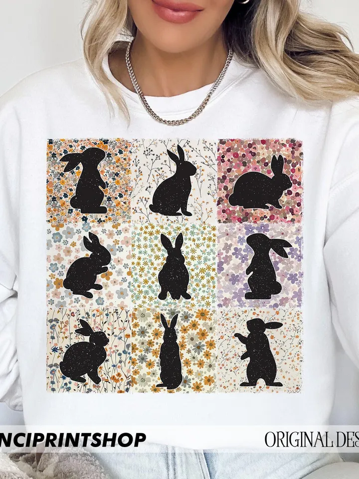 Retro Boho Easter Bunny png, Easter png, Boho Easter png, Happy Easter png, Easter Bunny png, Floral Easter png, Easter Christian png, bunny