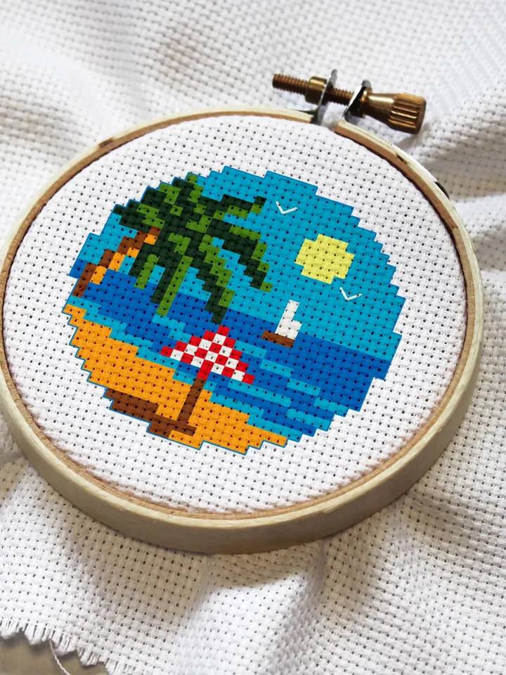 Small cross stitch pattern download PDF Nature palm beach mini embroidery beginners Tiny ocean picture cross stitch Nature lover gift #L42