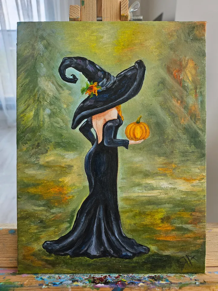 Haloween witch | Oil painting | 18×24 cm