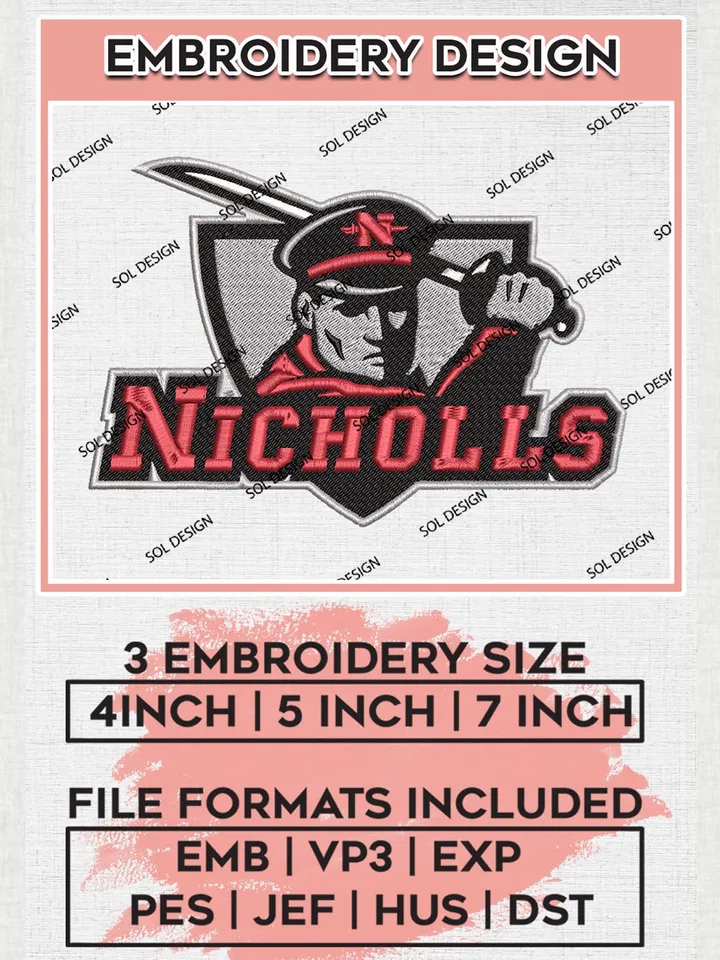 NCAA Nicholls Colonels Team Mascot Logo Machine Embroidery Design, NCAA Nicholls Colonels Team Design Design files, NCAA Team Embroidery Designs, NCAA Machine Embroidery Designs, Digital Download
