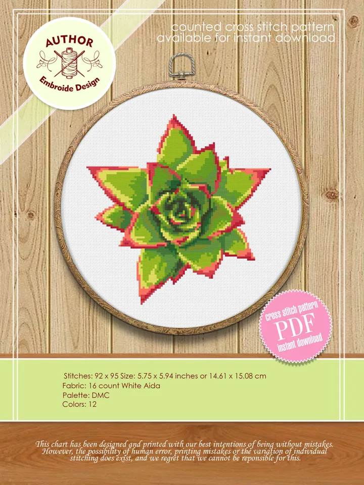 Succulent plant cross stitch pattern download PDF, Awesome floral cross stitch chart, Flower cross stitch, Plant pattern digital PDF #P27