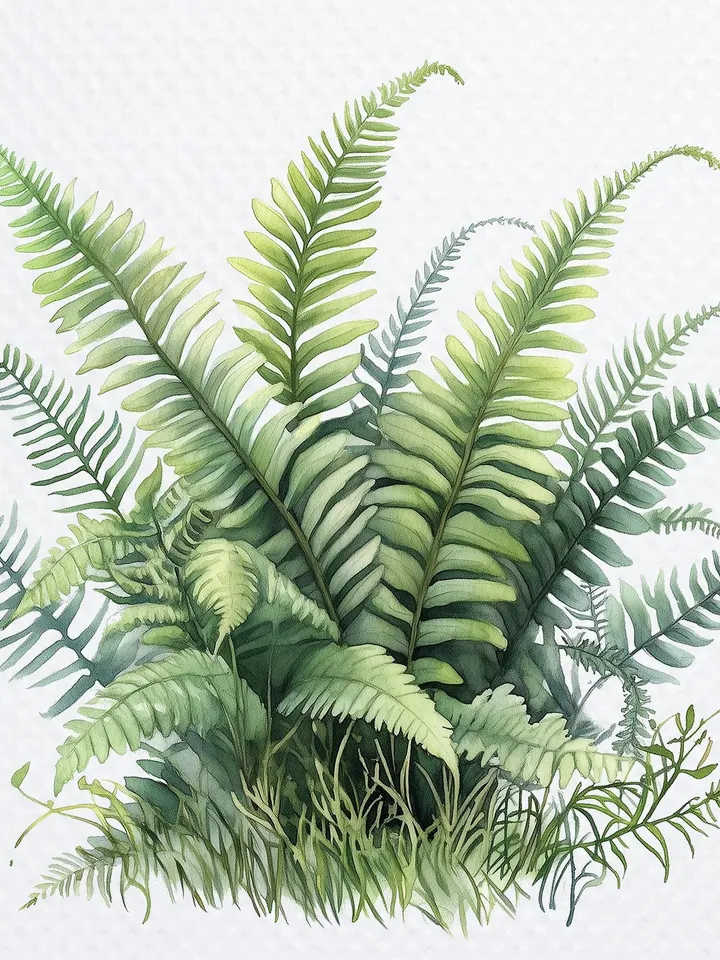12 Forest Fern Leaves PNG bundle, Printable Watercolor Fern Clipart for sublimation, Digital download, Paper craft, junk journals