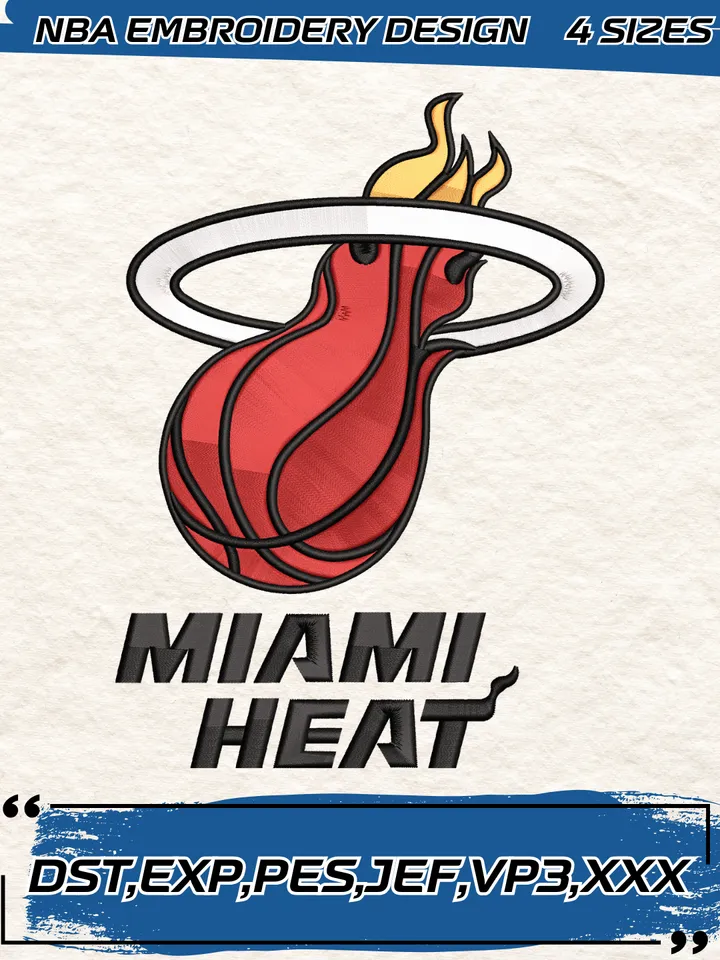 Miami Heat Logos Embroidery Designs,NBA Logo Embroidery Files, Machine Embroidery Design File, 4 Sizes,Digital Download