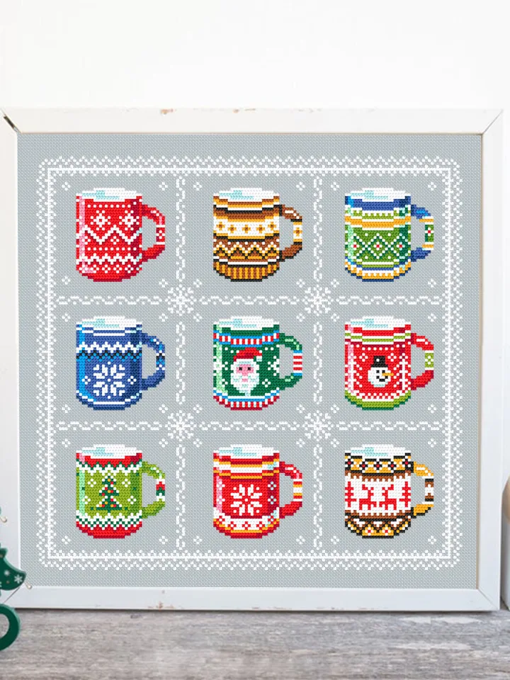 Ugly Christmas sweater mug cross stitch pattern PDF download Christmas coffee cross stitch chart, Christmas pattern digital PDF #N93