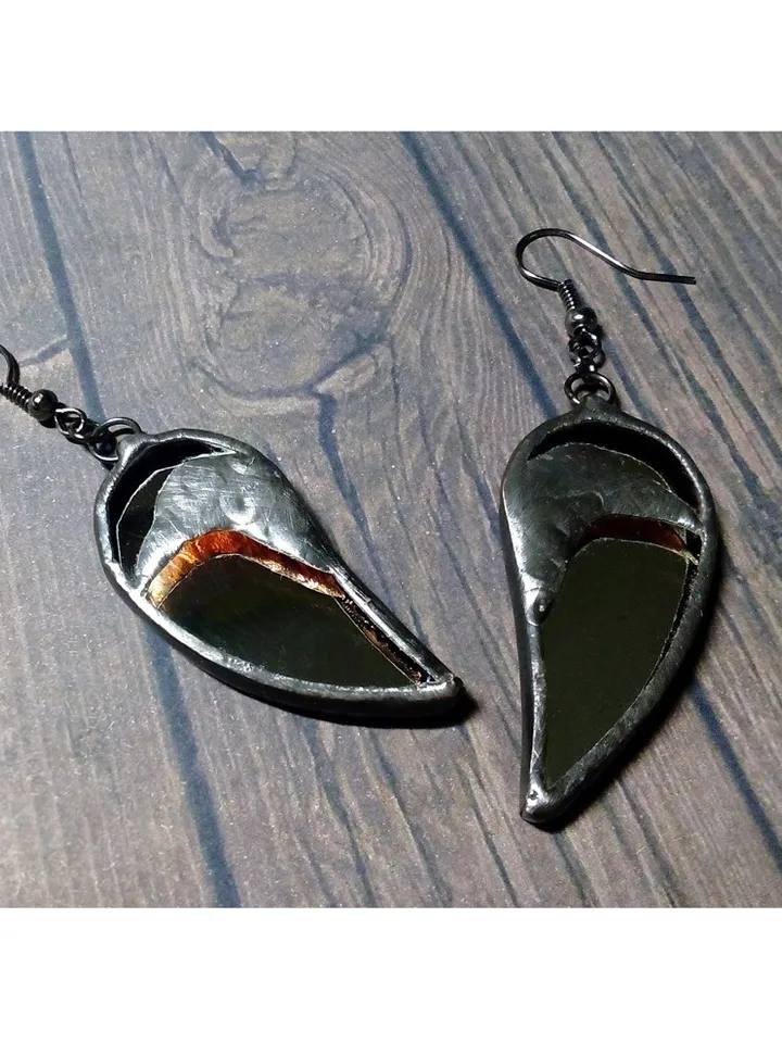 black Raven mirror earrings, Crow witch earrings, Halloween, samhain, Goth black earrings, witchy aesthetic