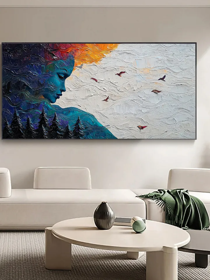 Impasto Woman Portrait, Nature Art, Textured Painting, 3D Canvas Art, Modern Wall Decor, Figurative Art, Forest Scene Art, Living room Decor