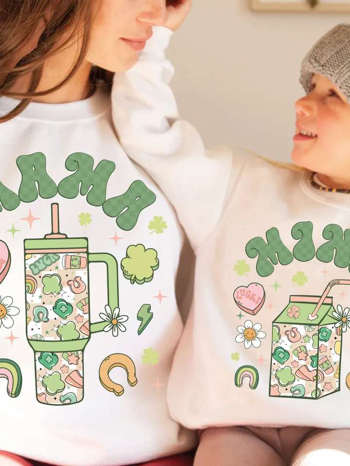 Mama Mini Matching St Patricks png, St Patty's Day Png, Retro Lucky Clover, Mama Mini St Patrick Png, Matching St Patrick, Stanly Bougie