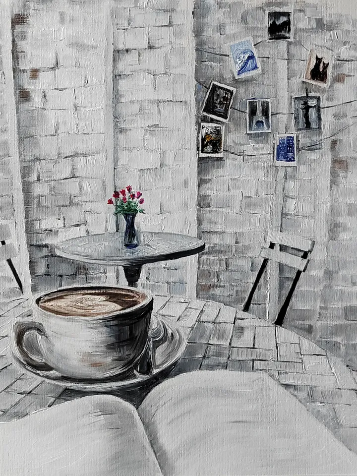 Small Cafe Artwork Original Oil Painting 10.63x13.78 in by ArtCafe
