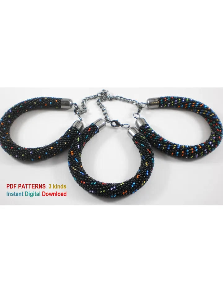 Bead Crochet Necklace Bracelet patterns 3 types, Rope bead crochet, Instant Download, PDF patterns