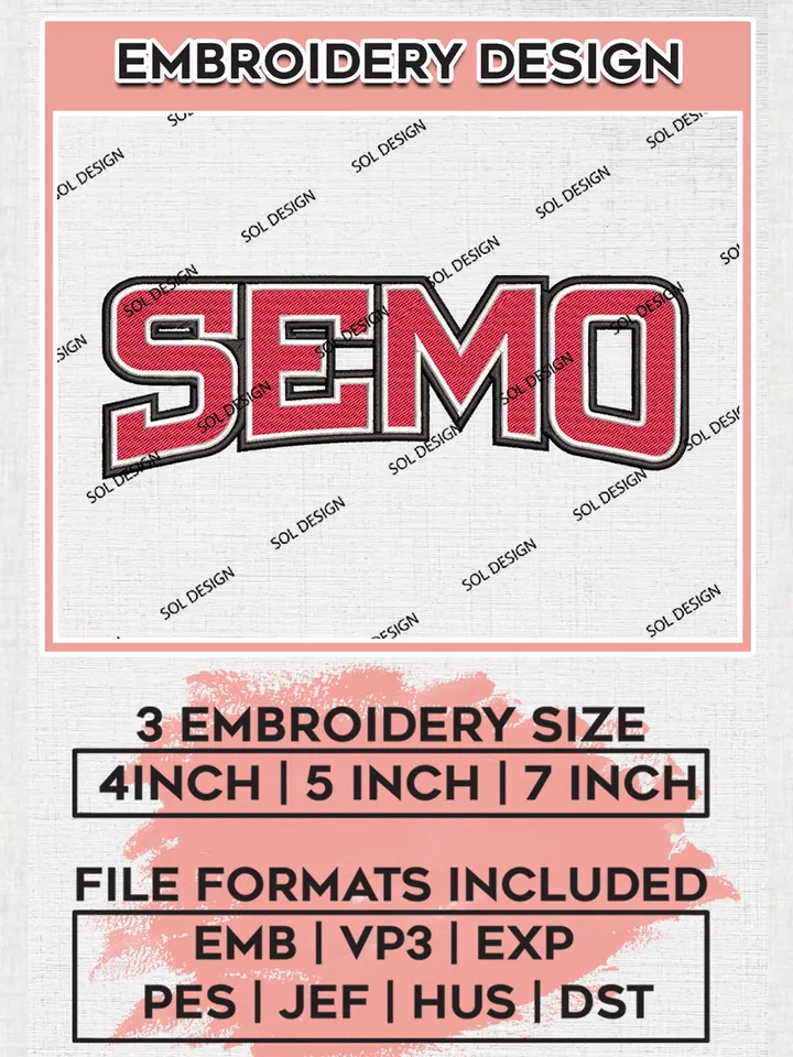 NCAA SEMO Redhawks Team Logo Embroidery Design Files, NCAA Southeast Missouri State Redhawks Machine Embroidery, NCAA Teams, 3 sizes, NCAA Machine embroidery designs, Digital Download