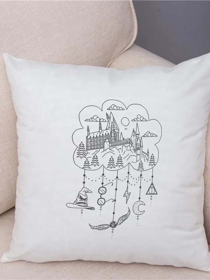 Magic castle blackwork patterns PDF Wizard school cross stitch chart, Dreamcatcher hand embroidery PDF download, Fandom cross stitch #W15