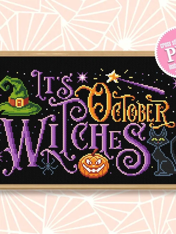 Halloween quotes cross stitch pattern download PDF Witch cross stitch chart, Cute Halloween pattern digital PDF, DIY Halloween decor #H33