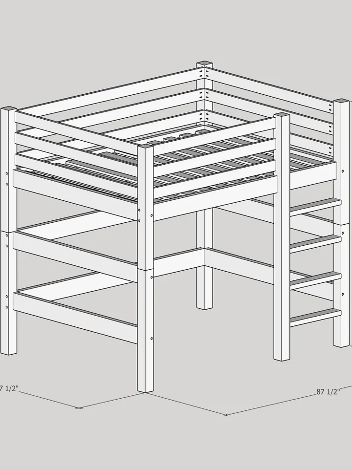 DIY PDF Queen Loft Bed Plans for Adults, Teens, Kids - Queen Loft Bed Frame Tutorial & Easy Build Guide