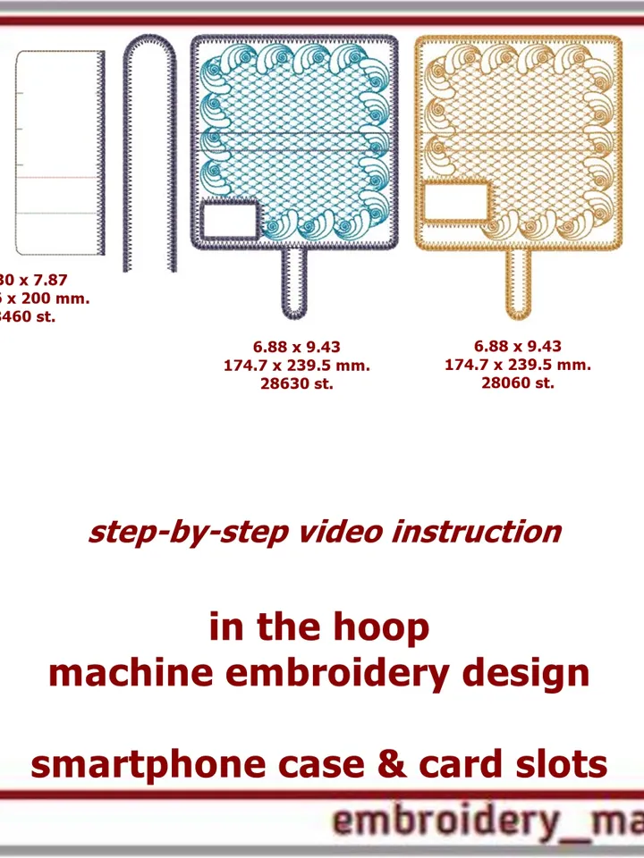 In the hoop embroidery design smartphone case & card slots by Embroidery Manavi 05