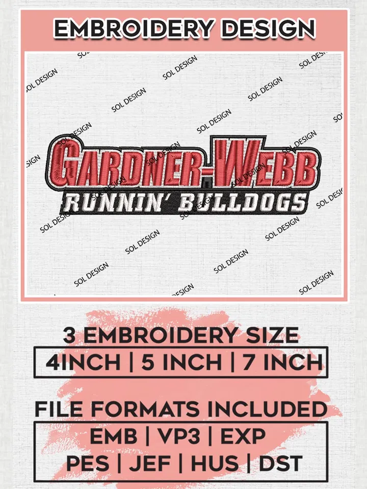 NCAA Gardner Webb Runnin Bulldogs Writing Logo Machine Embroidery Design, NCAA Gardner Webb Runnin Bulldogs Team Design Design files, NCAA Team Embroidery Designs, NCAA Machine Embroidery Designs, Digital Download