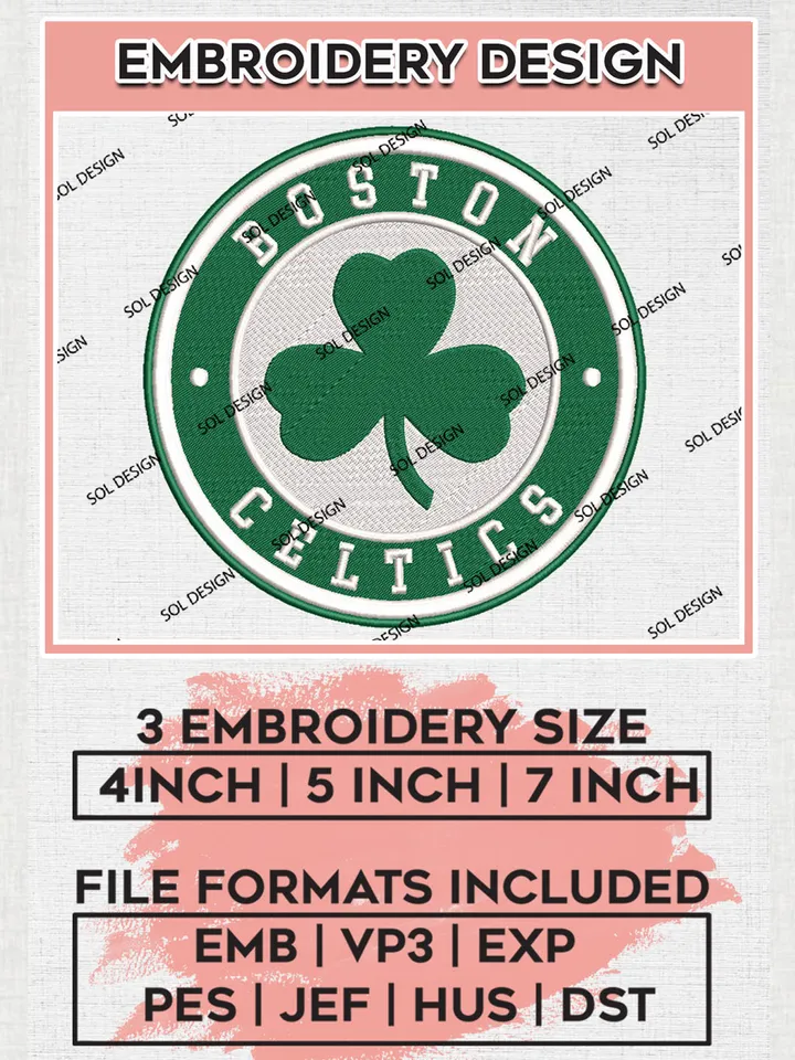 Boston Celtics NBA Basketball Team Logo Embroidery Design, NBA Boston Celtics Logo Embroidery Files, Basketball Team Machine Embroidery, Machine Embroidery Design