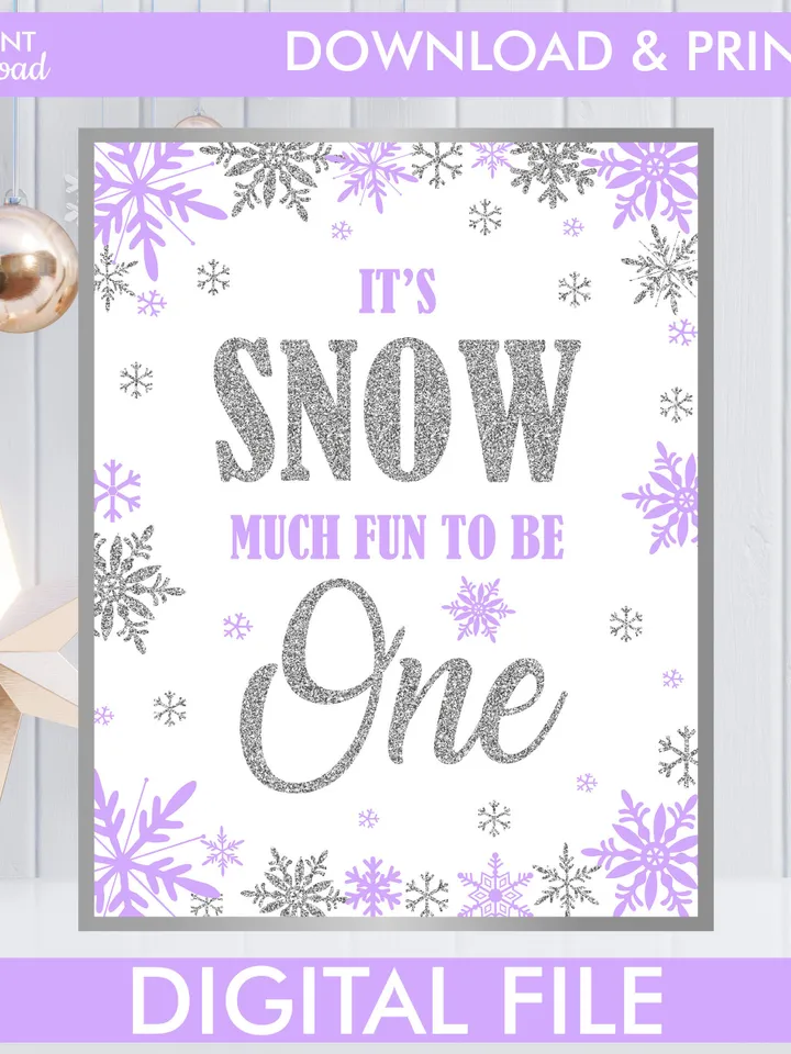Winter Onederland Signs, Winter Onederland Birthday Girl Decorations, Purple Silver Snowflakes First Birthday Decorations Instant Download